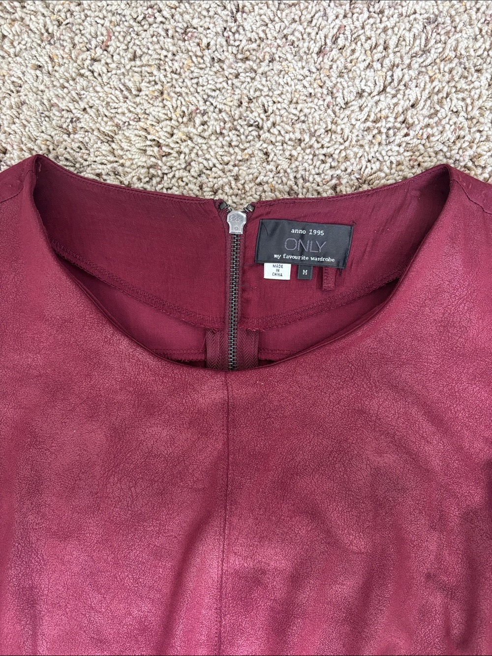 ONLY Burgundy Faux Suede Sleeveless Tie Waist Curved Hem Dress - Picture 4 of 8